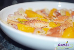 Fenchel Orangen Forellen Salat
